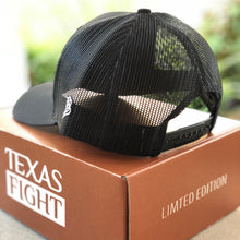 Load image into Gallery viewer, Texas Fight Leather Patch Trucker Hat