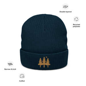 Trees Ribbed Knit Beanie (Gold)