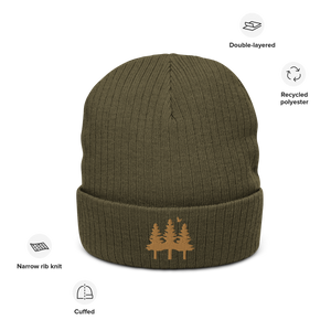 Trees Ribbed Knit Beanie (Gold)